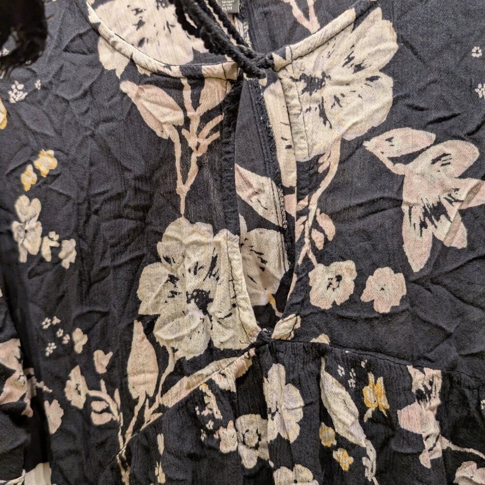 🧨🧨Billabong Tunic Floral Blue White Blouse Size Medium - Picture 5 of 10